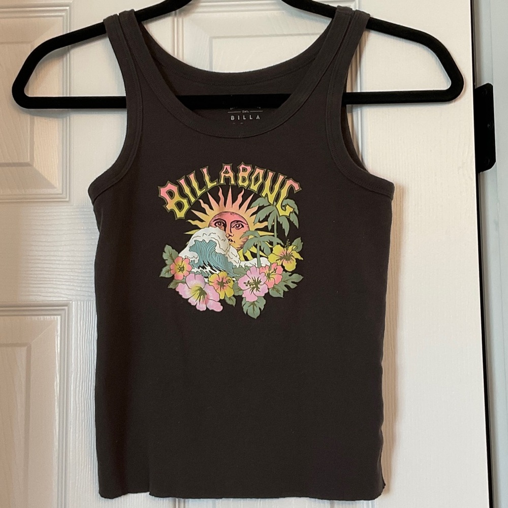 Billabong Brown Tank Top with Multicolor Sun & Floral Graphic